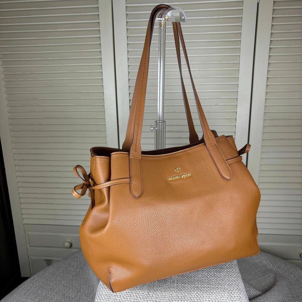 Modernist Nanette Lepore Cognac Tan Tote Pebbled Vegan Leather Gold Hardware Bag